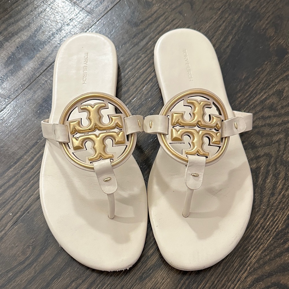 Tory Burch Women's Metal Miller Sandals in Cream and Gold
